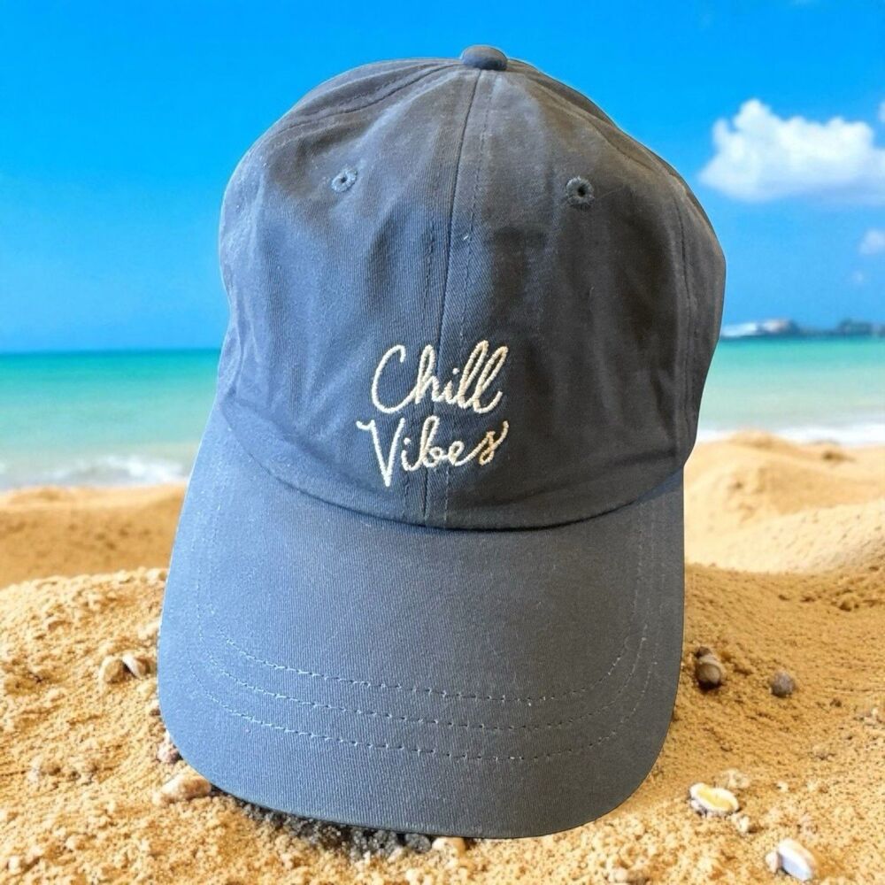 PINK Cap Dad Hat Women OSFM Blue Chill Vibes Embroidered Logo Strapback - Picture 2 of 11